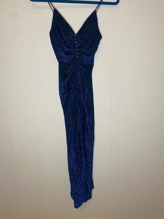 Blue Metallic Ruched Slip Dress - Picture 2 of 4